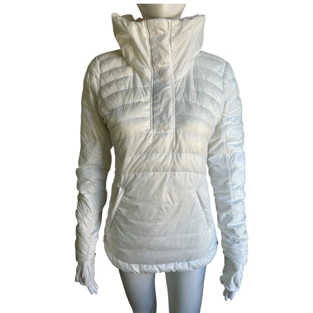 Lululemon Fluff Off Pullover Size 6 White Goose Down Puffer Jacket Thumbholes
